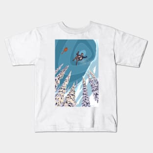 retro ski jumper heli ski poster art Kids T-Shirt